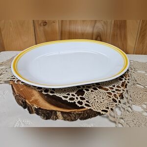 Vintage Corelle Citrus Yellow Serving Platter Double Stripe 12"